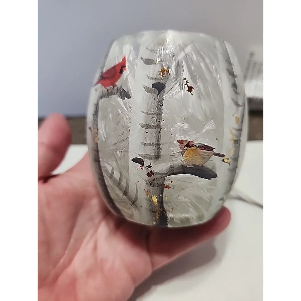 Stony‎ Creek Frosted Light Glass Vase With Handpainted Cardinal 3in Tall